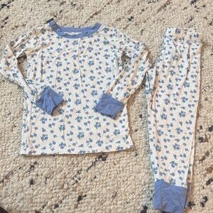 Floral Print Kids Pajama Set with Blue Accents